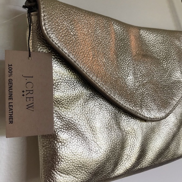 🌸 J. Crew Leather Envelope Bag / Clutch in Gold - Picture 2 of 12